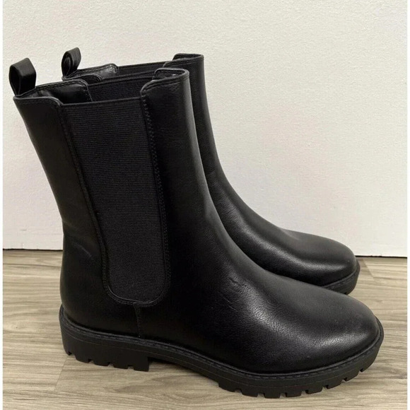 LOFT Shoes - LOFT Black Vegan Leather Tall Lug Sole Chelsea Boots Women’s Size 8.5 NWOB
